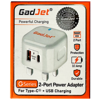 Gadjet 2-Port Power Adapter For Type-C & USB Charging 