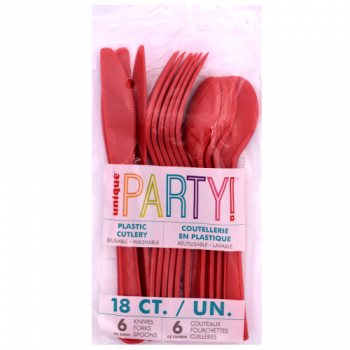 Unique Party Ruby Red Plastic Cutlery 18pk 
