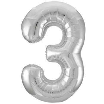 Unique Number 3 Silver Foil Balloon 34"