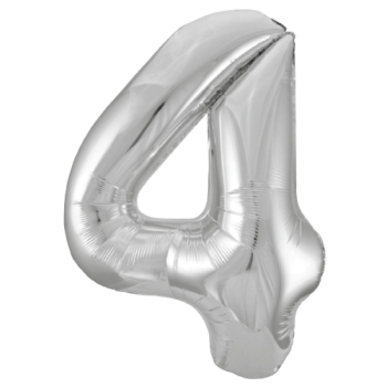 Unique Number 4 Silver Foil Balloon 34"