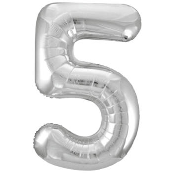 Unique Number 5 Silver Foil Balloon 34"