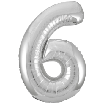 Unique Number 6 Silver Foil Balloon 34"