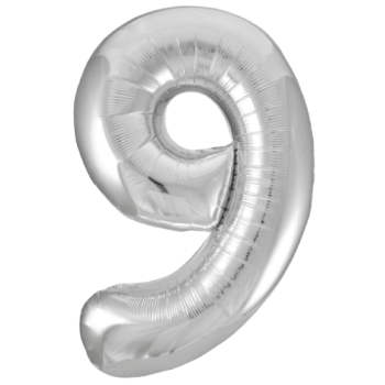 Unique Number 9 Silver Foil Balloon 34"