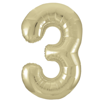 Unique Number 3 Gold Foil Balloon 34"