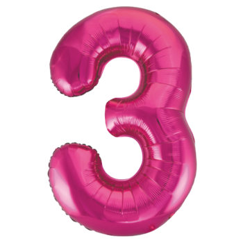 Unique Number 3 Hot Pink Foil Balloon 34"