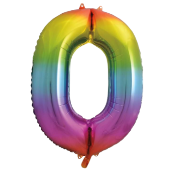 Unique Number 0 Rainbow Foil Balloon 34"