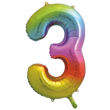 Unique Number 3 Rainbow Foil Balloon 34"