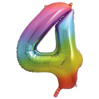 Unique Number 4 Rainbow Foil Balloon 34"