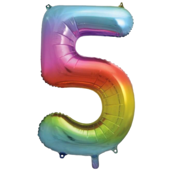 Unique Number 5 Rainbow Foil Balloon 34"