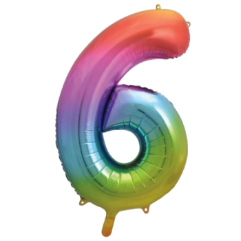Unique Number 6 Rainbow Foil Balloon 34"