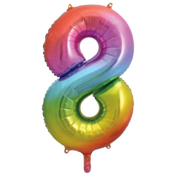 Unique Number 8 Rainbow Foil Balloon 34"