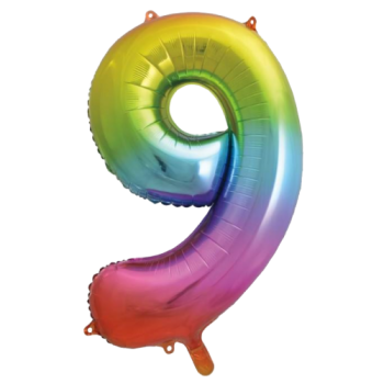 Unique Number 9 Rainbow Foil Balloon 34"