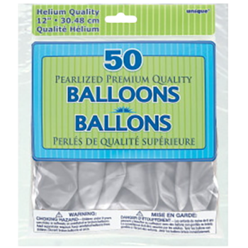 Unique Shimmering Silver Pearlized Balloons 12in 50pk