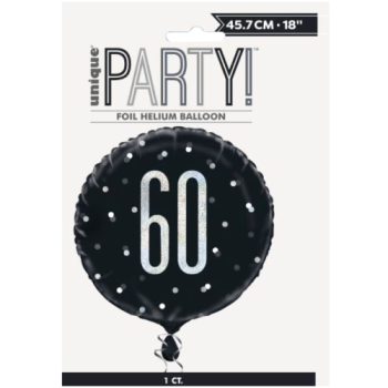 Unique Party Number 60 Black & Silver Glitz Foil Balloon 18in 