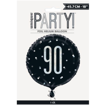Unique Party Number 90 Black & Silver Glitz Foil Balloon 18in 