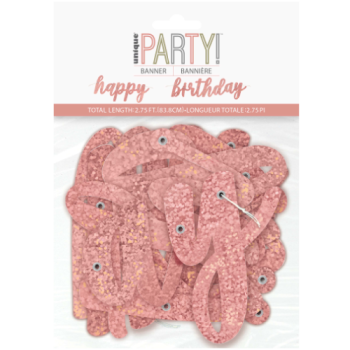 Unique Party Happy Birthday Rose Gold Glitz Foil Banner 2pk 