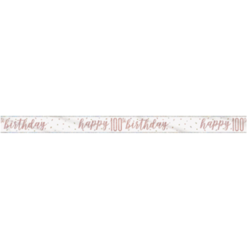Unique Party Happy 100th Birthday Rose Gold Glitz Prism Banner 9ft 