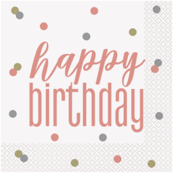 Unique Party Happy Birthday Rose Gold Glitz Luncheon Napkin 16pk 