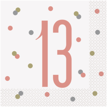 Unique Party Number 13 Rose Gold Glitz Luncheon Napkins 16pk 