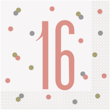 Unique Party Number 16 Rose Gold Glitz Luncheon Napkins 16pk 
