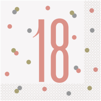 Unique Party Number 18 Rose Gold Glitz Luncheon Napkins 16pk 