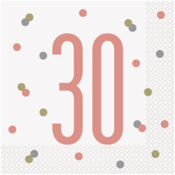 Unique Party Number 30 Rose Gold Glitz Luncheon Napkins 16pk 