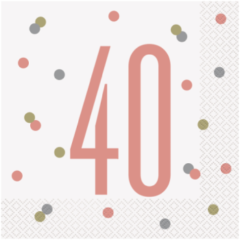 Unique Party Number 40 Rose Gold Glitz Luncheon Napkins 16pk 