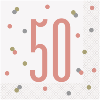 Unique Party Number 50 Rose Gold Glitz Luncheon Napkins 16pk 