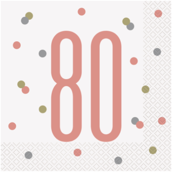 Unique Party Number 80 Rose Gold Glitz Luncheon Napkins 16pk 
