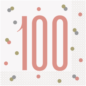 Unique Party Number 100 Rose Gold Glitz Luncheon Napkins 16pk 