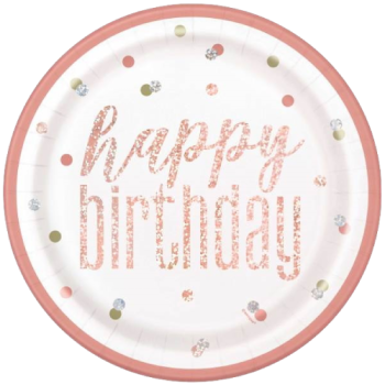 Unique Party Happy Birthday Rose Gold Glitz Prismatic Foil Dinner Plates 8pk 