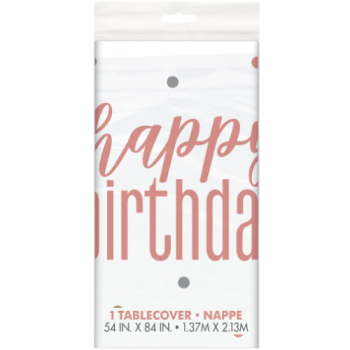 Unique Party Happy Birthday Rose Gold Glitz Plastic Table Cover 54in x 84in 