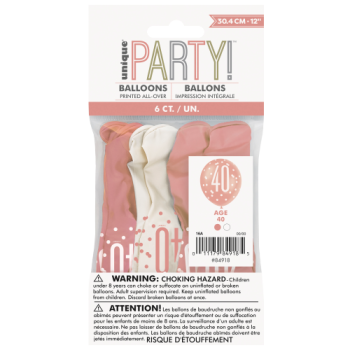 Unique Party Number 40 Rose Gold Glitz 12in Latex Balloons 6pk 
