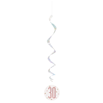 Unique Party Number 30 Rose Gold Glitz 32in Hanging Swirls 6pk 
