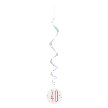 Unique Party Number 40 Rose Gold Glitz 32in Hanging Swirls 6pk 