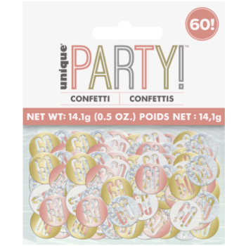 Unique Party Number 60 Rose Gold Glitz Confetti 14.1g 