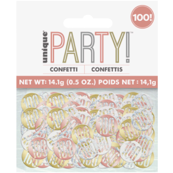 Unique Party Number 100 Rose Gold Glitz Confetti 14.1g 