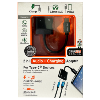 Gadjet Premium 2-in-1 Audio & Charging Adapter For Type-C Devices 