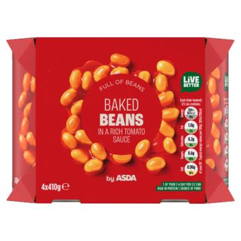 ASDA Baked Beans in a Rich Tomato Sauce 4 x 410g