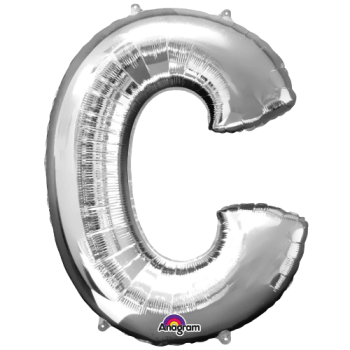 Letter C SuperShape Silver Foil Balloon 34"