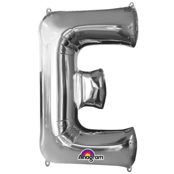 Letter E SuperShape Silver Foil Balloon 34"