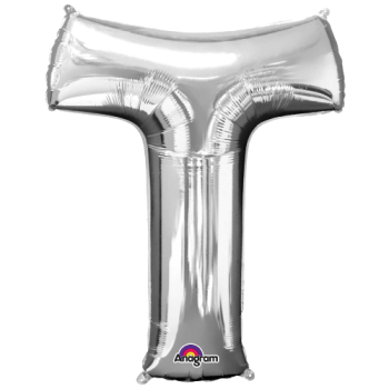 Letter T SuperShape Silver Foil Balloon 34"