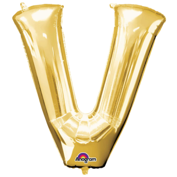 Letter V Supershape Gold Foil Balloon 34"