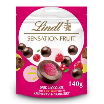 Lindt Fruit Sensation Dark Chocolate Raspberry & Cranberry Bag 150g