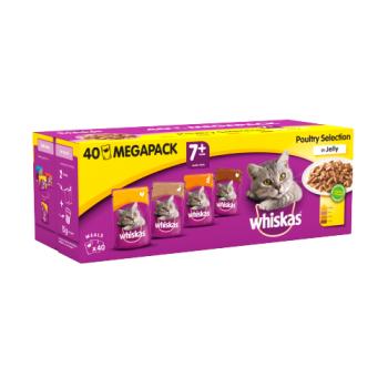 Whiskas Senior Wet Cat Food Pouches Poultry in Jelly Mega Pack 40 x 100g