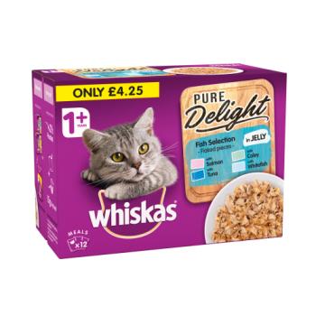 Whiskas Pure Delight Cat Food Pouches Fish in Jelly 12 x 85g PMP