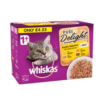 Whiskas Pure Delight Cat Food Pouches Poultry in Jelly 12 x 85g PMP £4.25