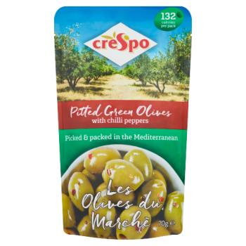 Crespo Pitted Green Olives With Chilli Peppers 70g