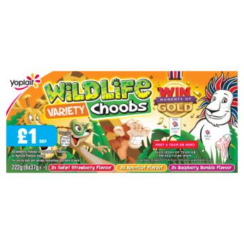 Wildlife Choobs Strawberry, Raspberry and Apricot Flavour Yogurt Tubes 6 x 37g PMP