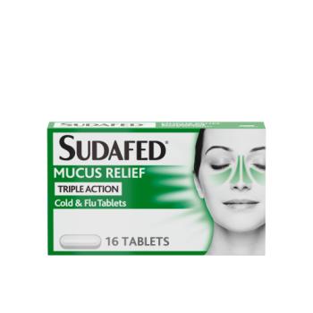 Sudafed Mucus Relief Triple Action Cold & Flu Tablets Pack of 16